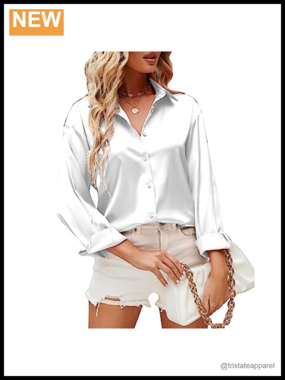 Silky Satin V-Neck Button Down Shirt, Wrinkle-Free Long Sleeve Blouse